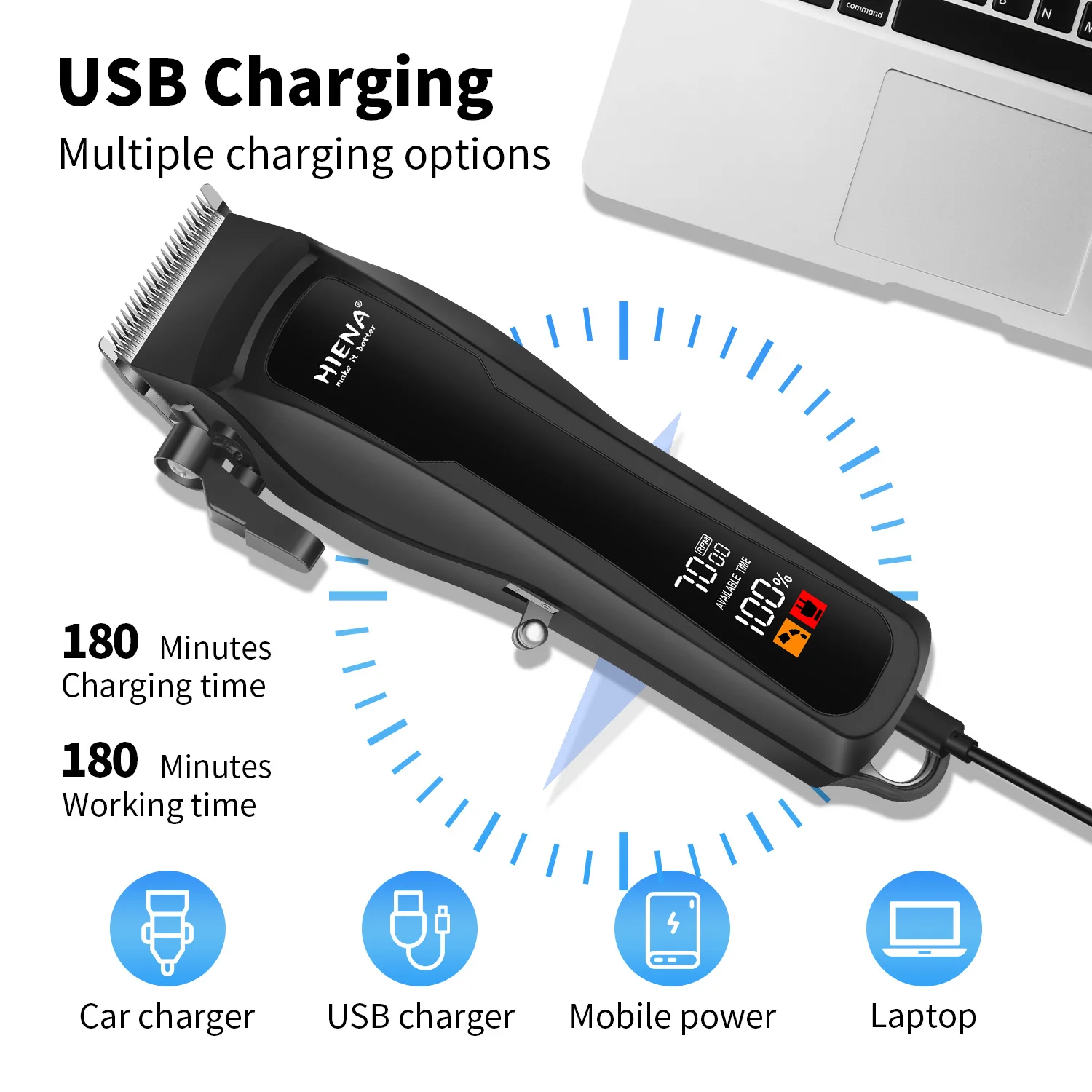 Hair Cutting Machine Professional Hair Clipper Beard Trimmer Barber USB Rechargeable Electric Cordless Trimmer for Men