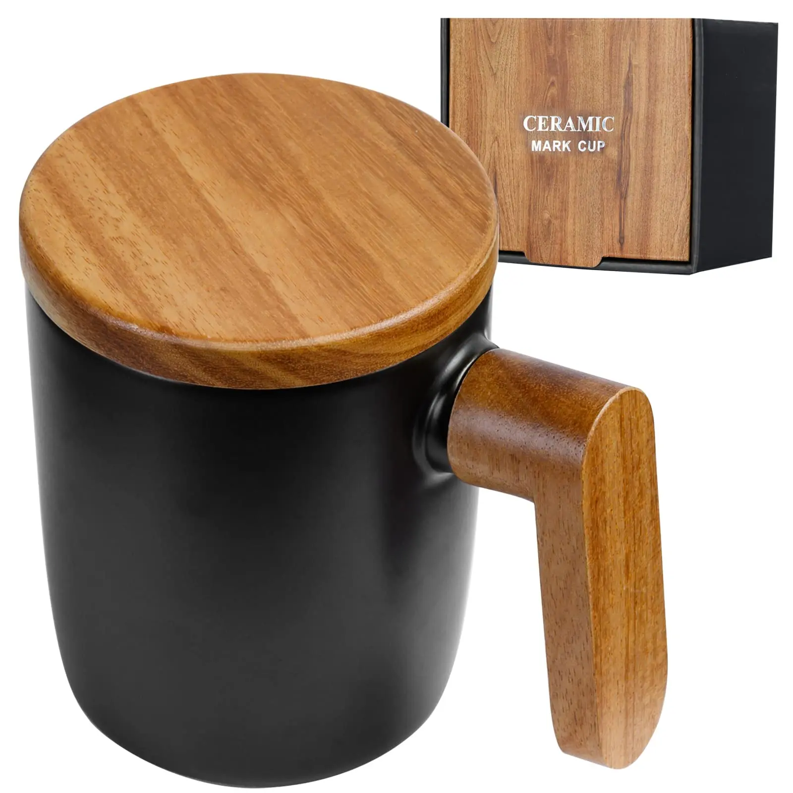 

Creative Ceramic Coffee Mugs with Bamboo Handle and Lid Home Office Coffee Cup Hot Water Mug Drinkware