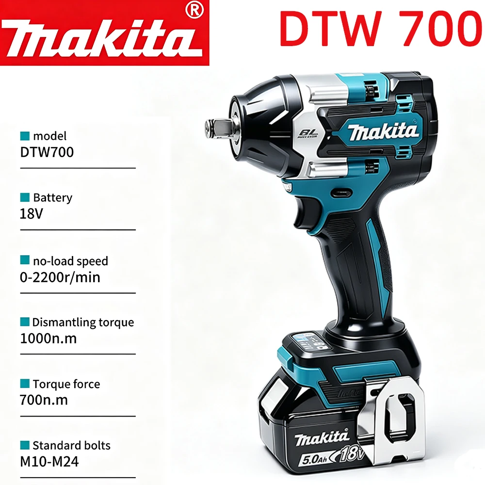 Makita DTW700 Cordless Impact Wrench 18V Brushless Motor 1000Nm Variable Speed Electric Wrench High Effieiency Durable Auto Stop