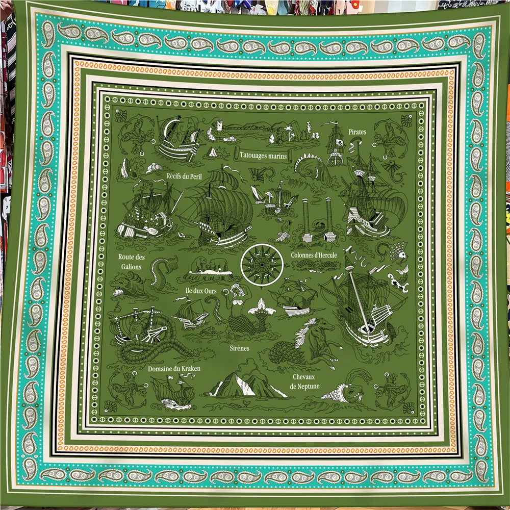 Bufanda de Cachemira de seda para mujer, chales enrollados Manual, bufandas cuadradas de caballo, Bandana envolvente, Hijab de marca de lujo, Foulards femeninos de 135CM