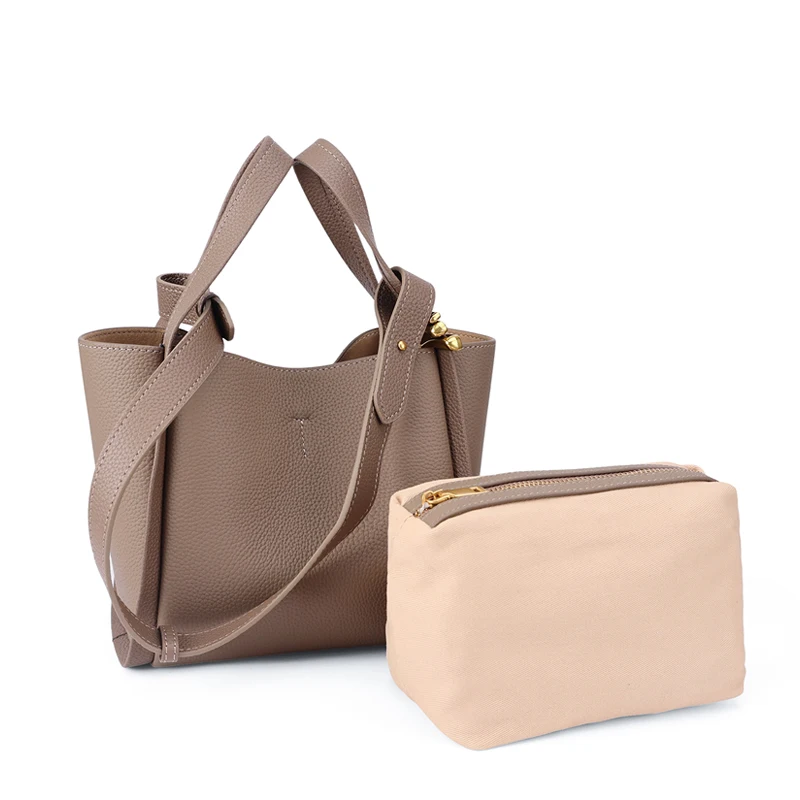 

Women Genuine Leather Bucket Bag Soft Cowhide Handbag Retro Gold Button Large Capacity Casual Commute Crossbody Shoulder ToteBag