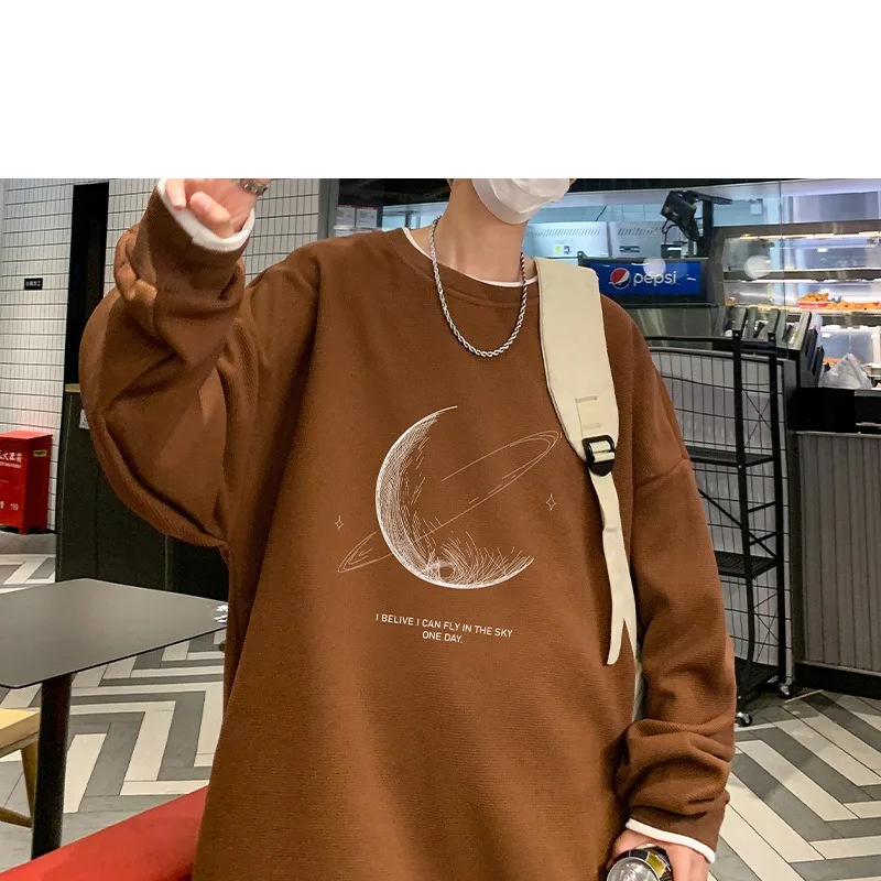 Spring Autumn Men\'s Pullover Letter Geometric Pattern Printed Lantern Long Sleeve Sports Casual Hoodies T-shirt Fashion Tops