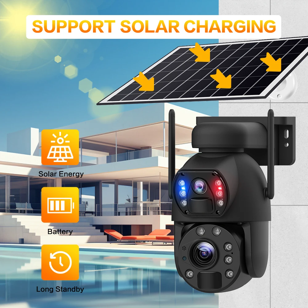 Ubox solar kamera 4g sim karte 4k 8mp dual objektiv 20x optischer zoom outdoor ptz solar panel pir humanoid tracking cctv kamera alarm