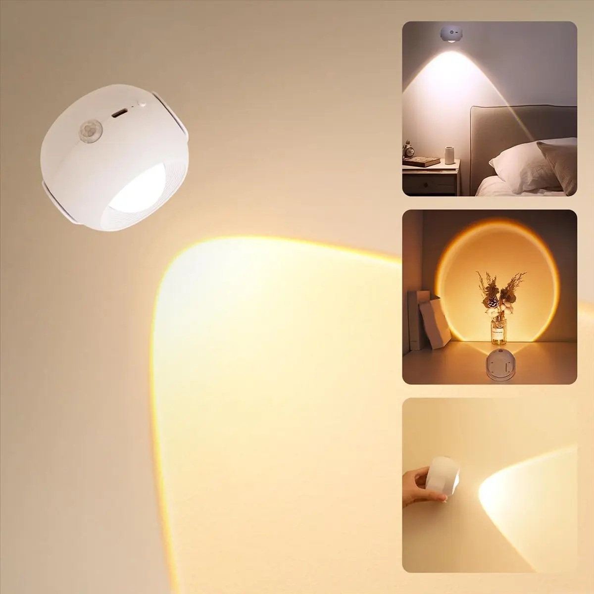 LED Wall Sconce Motion Sensor, 3 Color Sunset Wall Lamp for Bedroom,Wall Light , Rechargeable Picture Lights Black