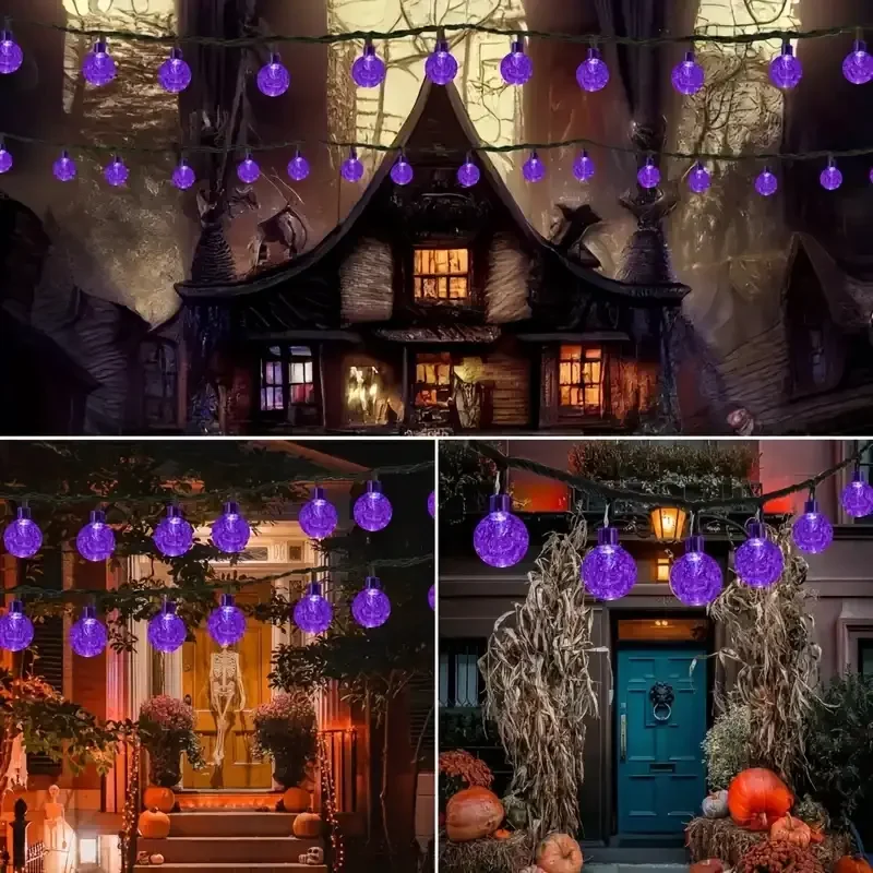 1 قطعة 20/30 LED هالوين الشمسية كريستال غلوب سلسلة أضواء مع 8 طرق الإضاءة الأرجواني/الأزرق للمنزل حديقة فناء ساحة ديكور