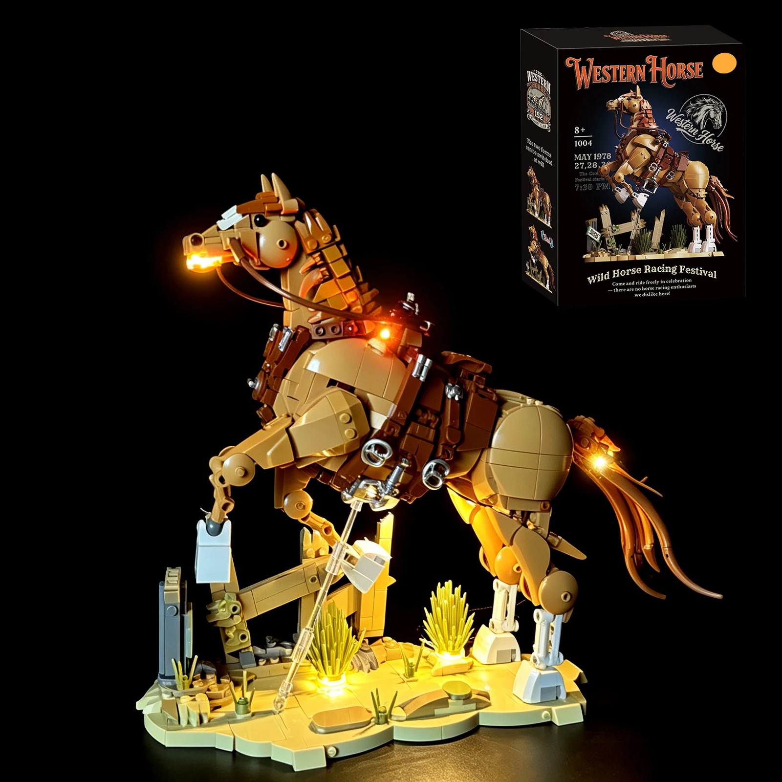 1258 pcs MOC Western Cowboy Horse Model Building Blocks Set, Creative Desktop Decoration for Cities, Animal Blocks