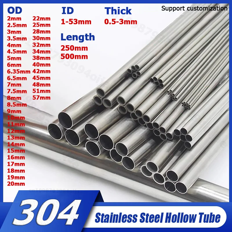 

OD 2-57mm 304 Seamless Stainless Steel Capillary Tube Hollow Straight Tubing Length 250/500mm 3/4/5/6/7/8/9/10/11/13/14/15/16-51