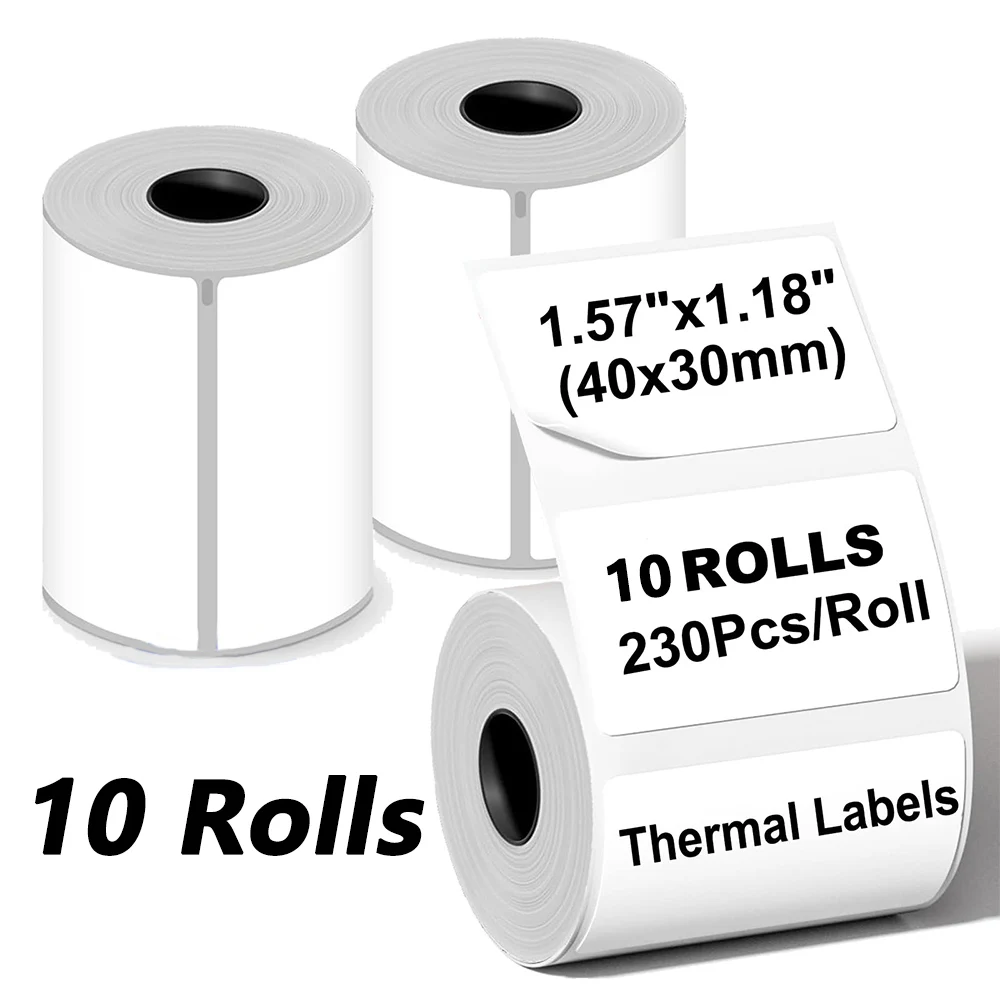 10Rolls 40x30mm,High-Strength Adhesive White Self-Sticking Labels, 230 Labels per Roll. Compatible with M221,M110,M200,M120,M220