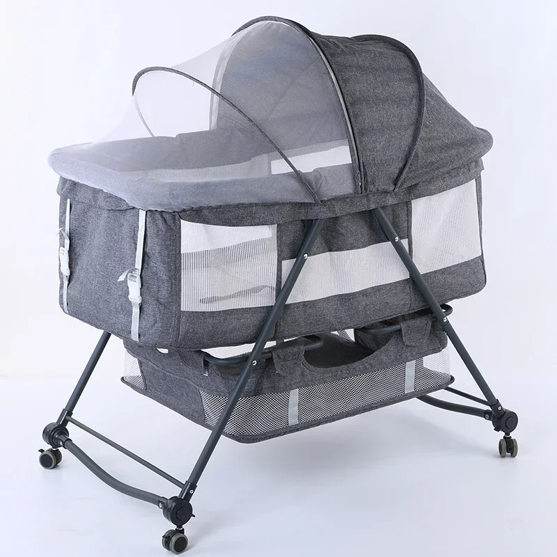 Foldable Baby Bed for New Born, Gray, Simple Crib, Stylish and Portable Accept OEM, Save Space 0 ~ 3 Year Old, 1PC