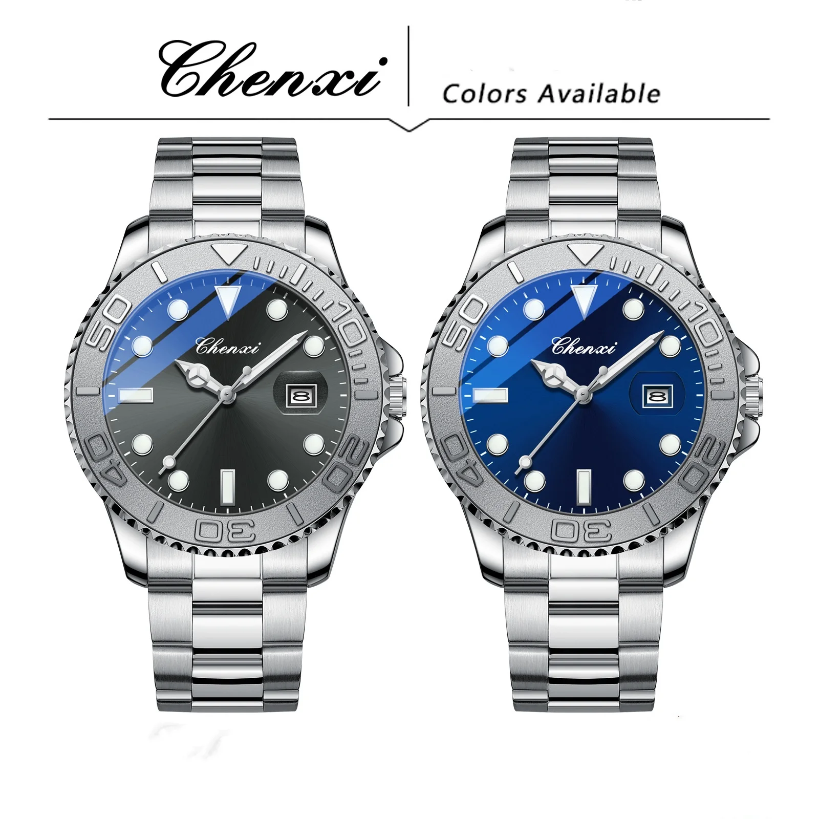 CHENXI 0015 Men's Quartz Watch Fashion Business Calendar Luminous Stainless Steel Strap Wristwatch for Male