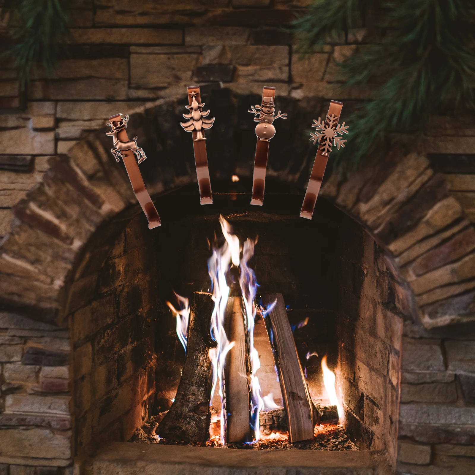 

4Pcs Xmas Fireplace Stocking Hooks Iron Mantel Hook Hanging Christmas Decoration Garland Holder Mantel Hook