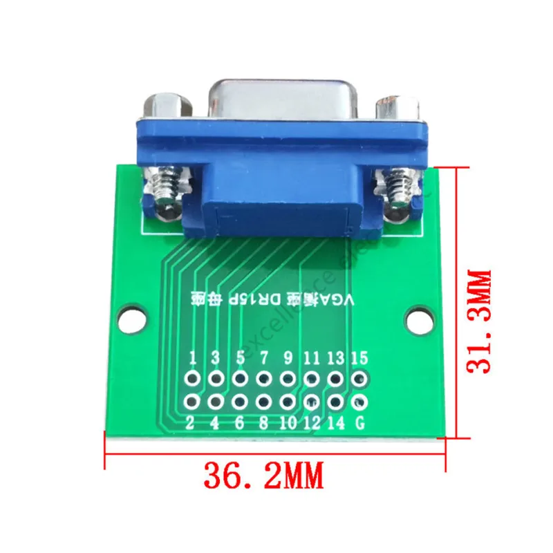 DB15 HDR15 DR15 to Dip 2.54mm Interface Test Board Blue VGA Female Socket Conversion Board