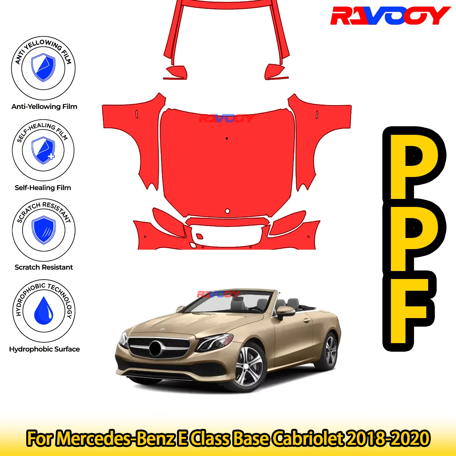 

For Mercedes-Benz E Class Base Cabriolet 2018-2020 Glossy Matte Black Precut front PPF Kit Paint Protection Film