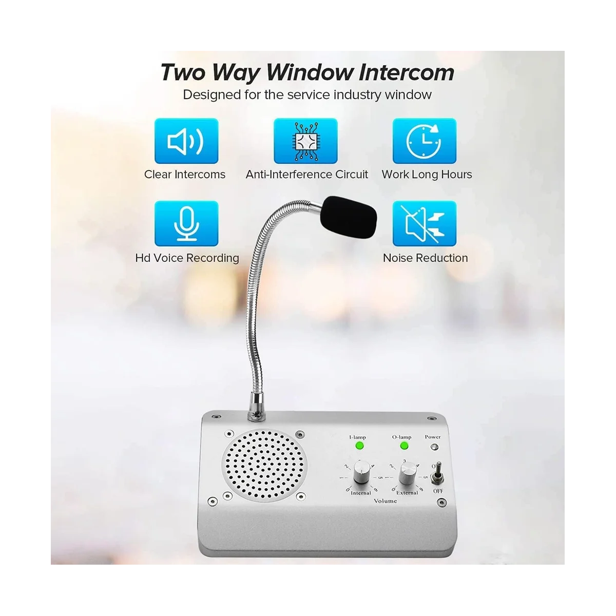 Window Speaker System, Dual Way Window Microphone Intercom Speaker, Intercom System for Business, Office, School EU Plug