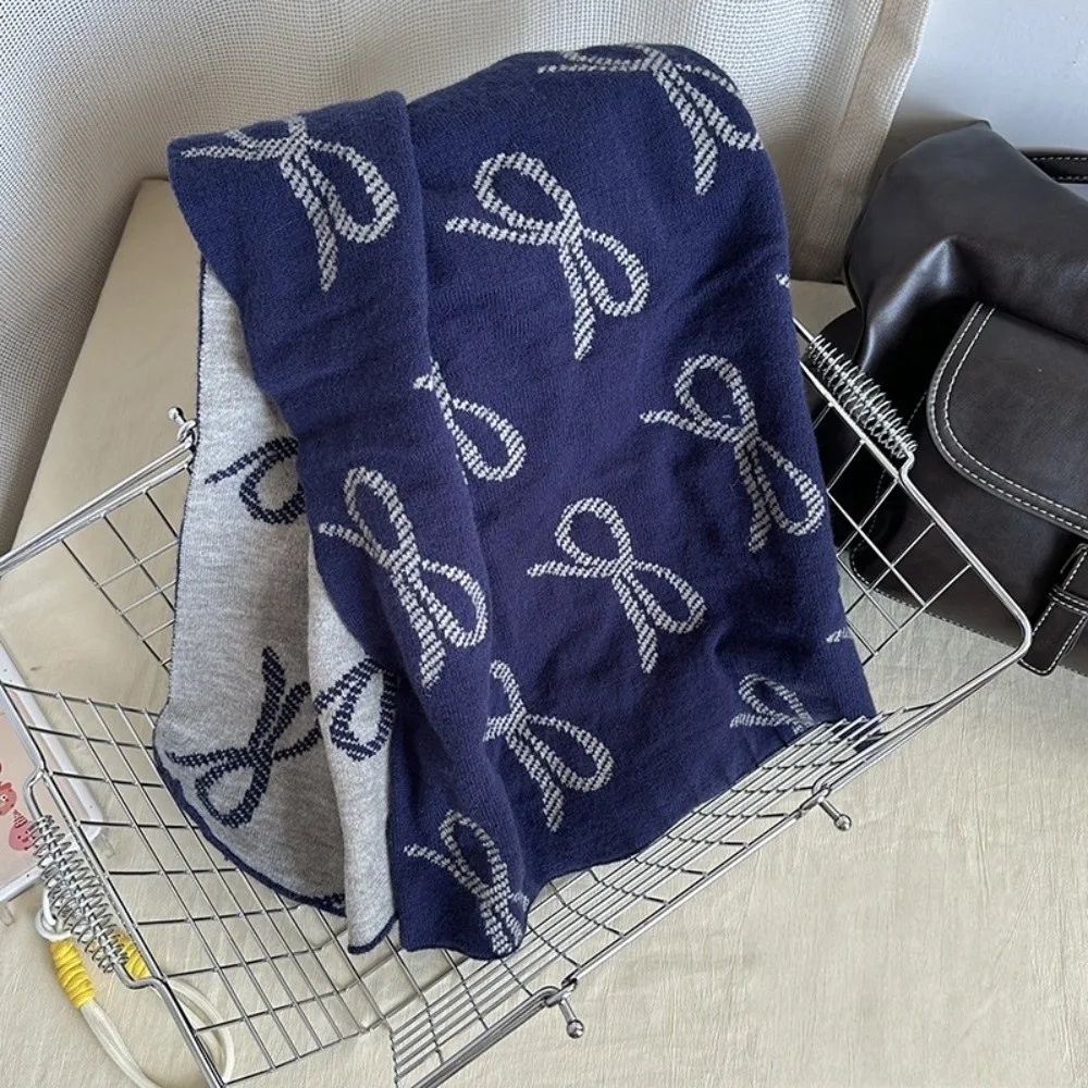 Fashion Lightweight Bow Scarf Two-sided Korean Style Imitation Wool Scarf Windproof Warm Winter Shawl Gift