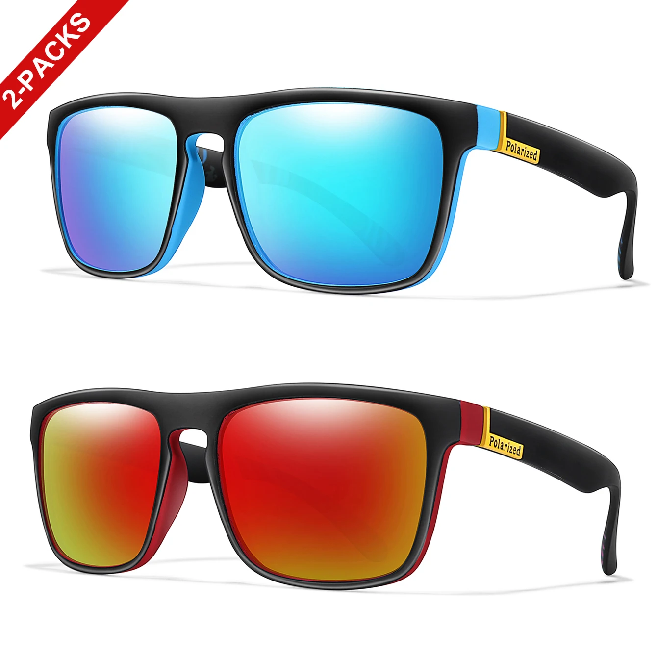 زوجان من النظارات الشمسية المستقطبة للرجال والنساء للقيادة والجري وركوب الدراجات والمشي لمسافات طويلة نظارات بإطار مربع عتيق هدايا المهرجانات