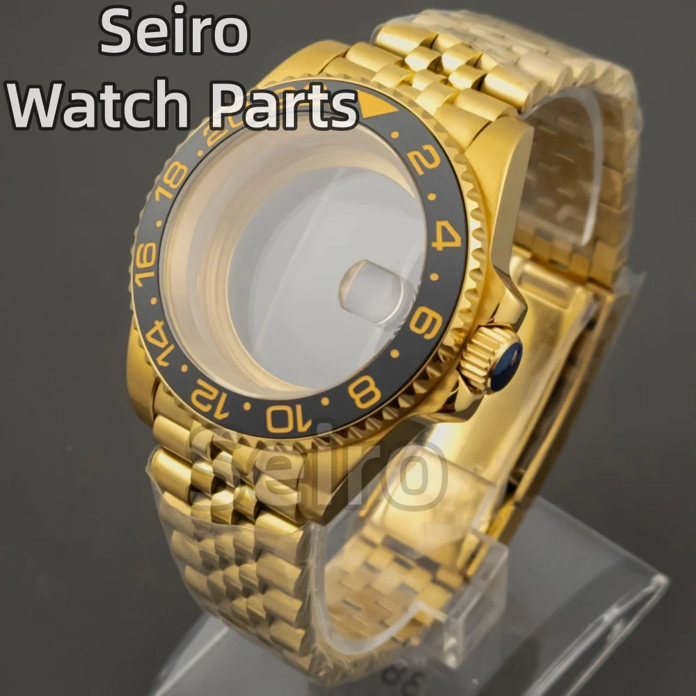 

40mm Gold PVD Stainless Steel Watch Case Jubilee Bracelet Sapphire Glass Waterproof 28.5mm Dial Fit SUB GMT NH35/NH36 Movement