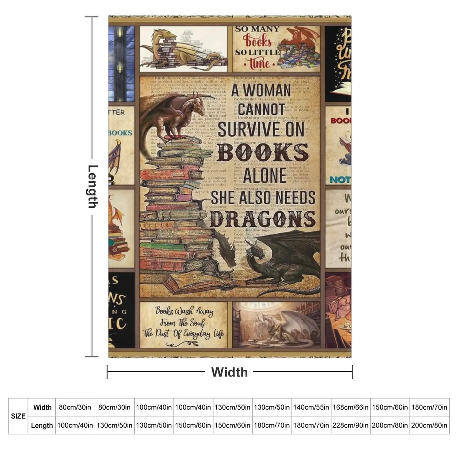 A Woman Cannot Survive On Books Alone She Also Needs Dragons Throw Blanket Travel Soft Big valentine gift ideas Blankets