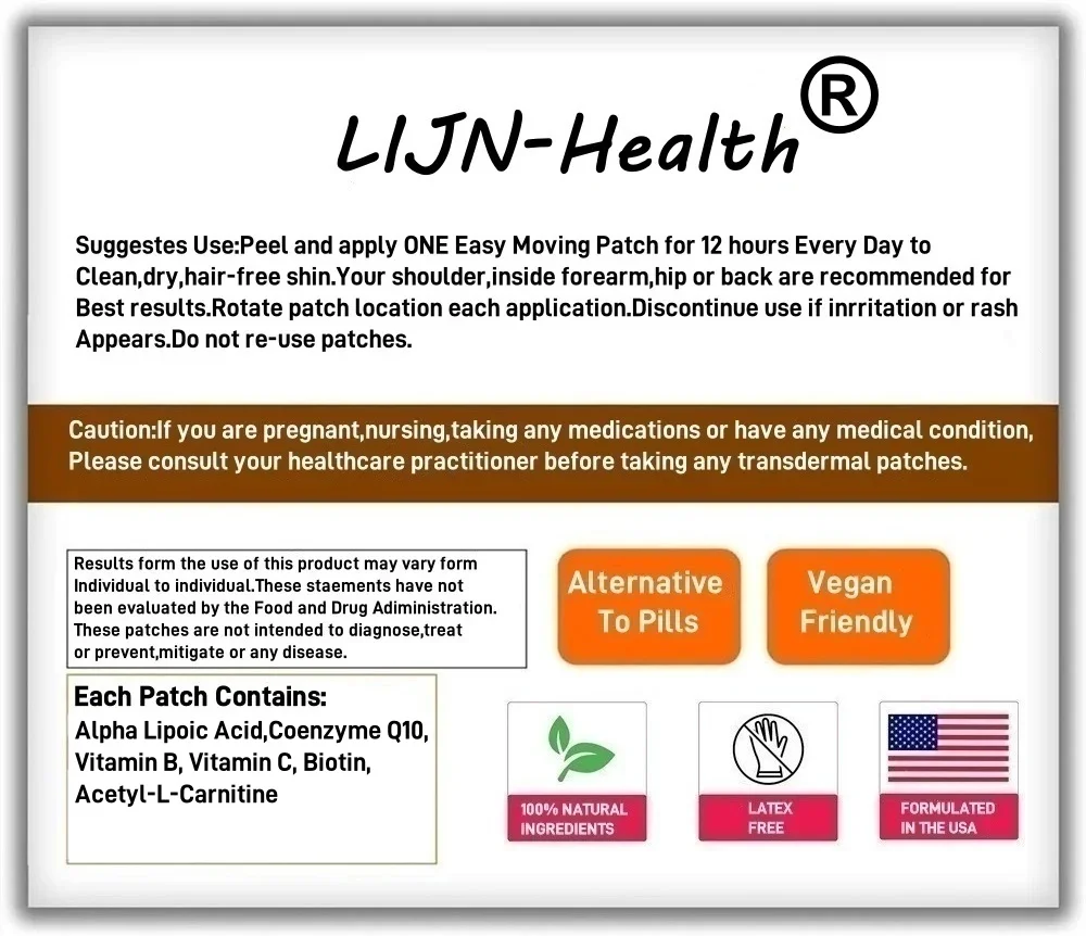 30 Pflaster Alpha-Liposäure-Transdermale Pflaster mit Coenzym Q10, Vitamin B, Vitamin C – Unterstützt Cellular Health Brain Wellness