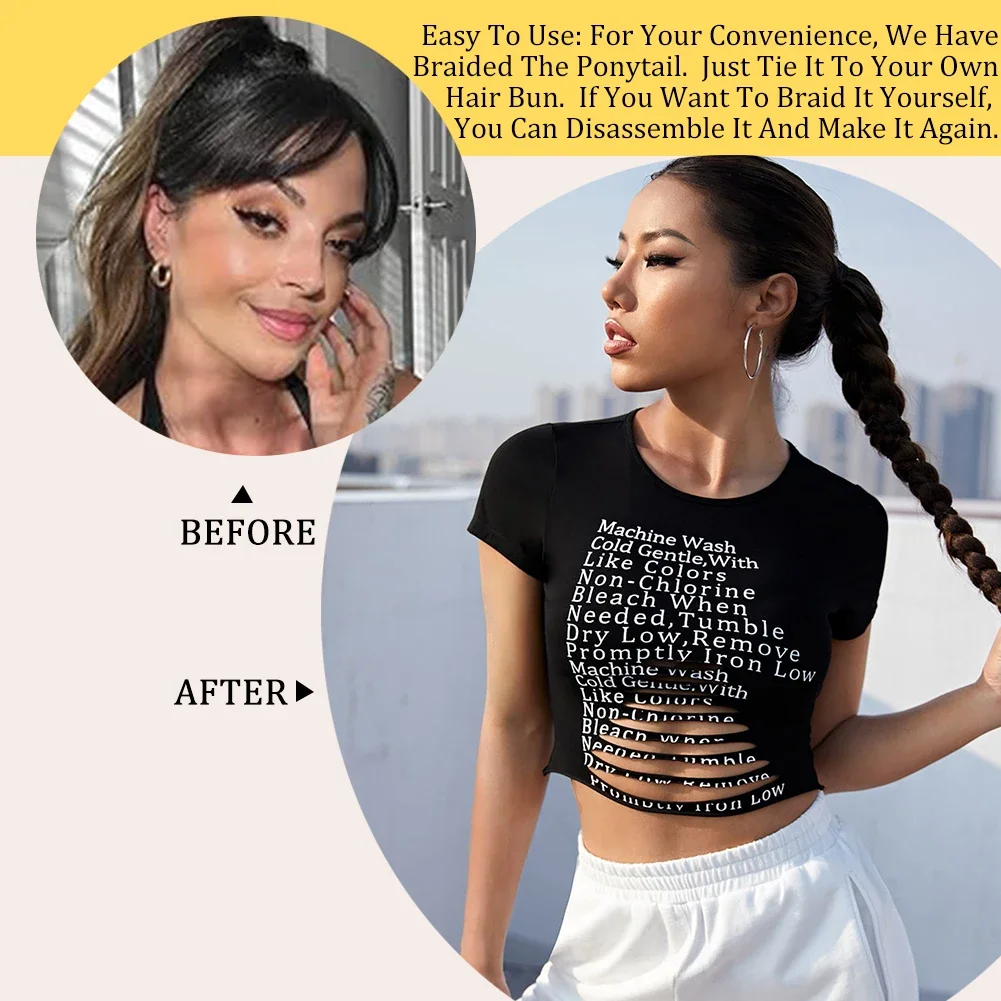 Extension de queue de cheval tressée synthétique longue avec attache de cheveux Extensions de cheveux droites à enrouler 30 pouces queue de cheval douce naturelle