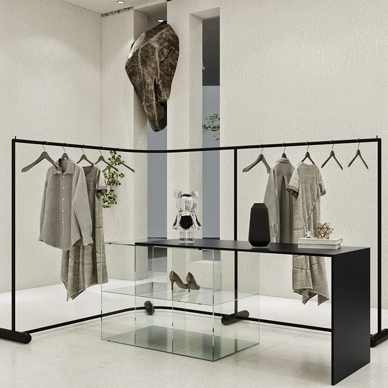 

Custom. Clothing Store Display Stand Stainless Steel Black Zhongdao Internet Celebrity Floor-Standing Rack Men Women's Clothing