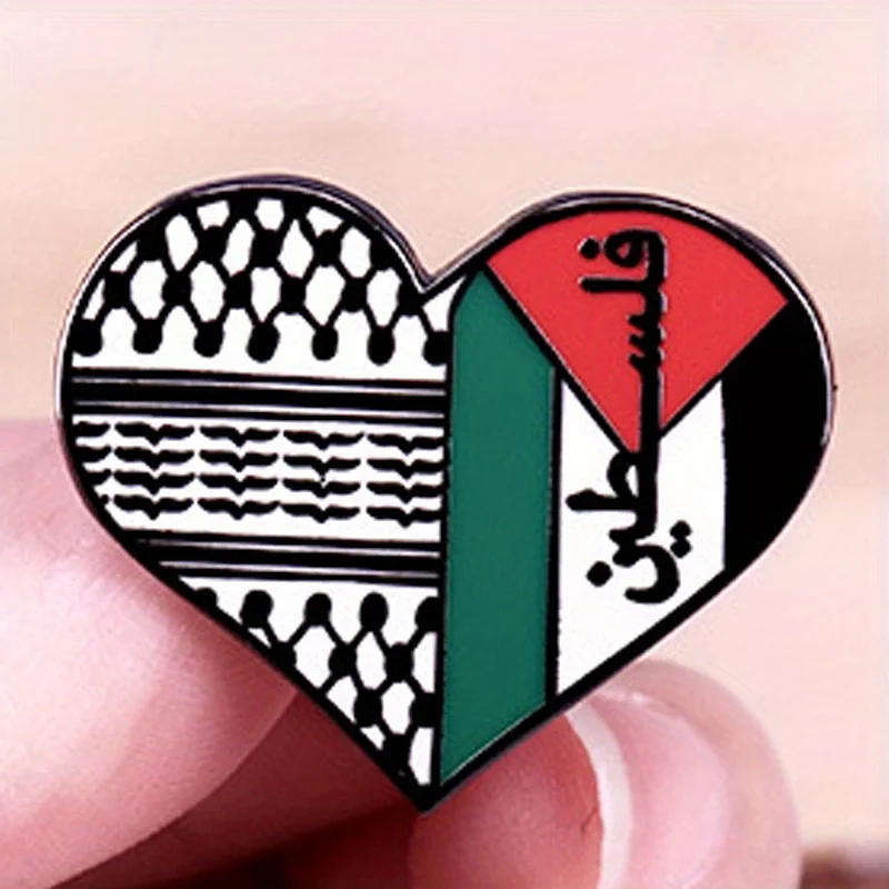 Bandiera nazionale palestinese Cuore Spilla smaltata Giacche Distintivi Accessori per gioielli da bavero