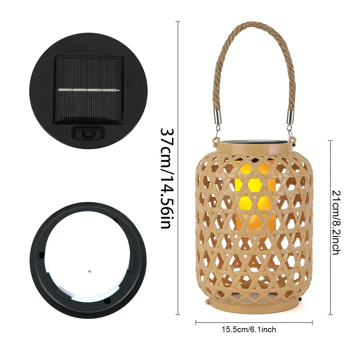 1 PC Solar Powered Rattan Lantern Chandelier Plastic Material Waterproof Solar Wireless Charging Rechargeable Nickel Battery