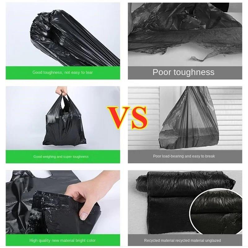 100PCS Black Vest Plastic Bag Kitchen Living Room Clean Garbage Storage Bag Takeaway Shopping Packing Garbage with Handle Bag