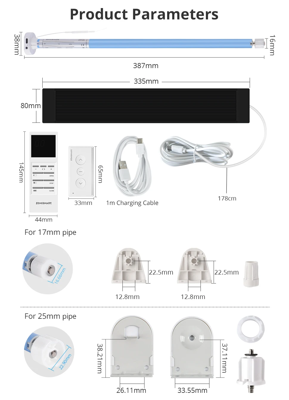 Zemismart Zigbee elektrischer Rollosmotor für 17 25 28 mm Rohre, batteriebetriebener Smart-Vorhangmotor, funktioniert mit der Tuya Smart App – Detail 13