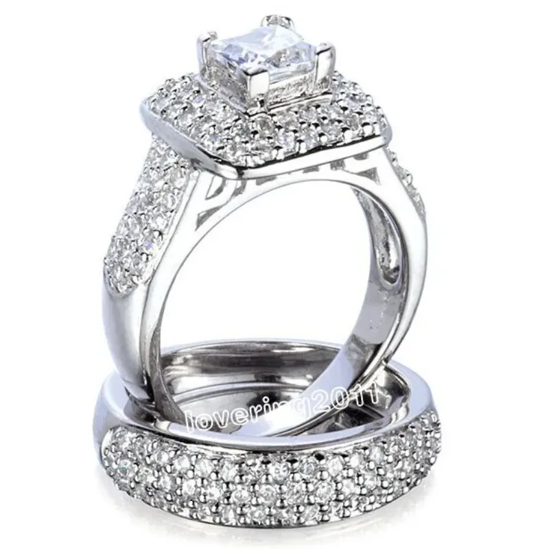 choucong Majestic Sensation 134Pcs Lab Diamond stone 14KT White Gold Wedding Band Ring Set Sz 5-11 Free shipping