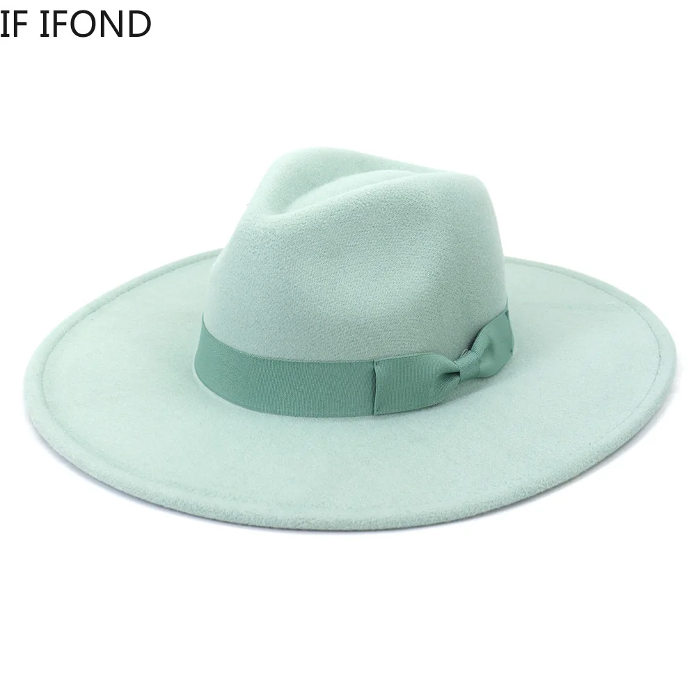 Big Wide Brim Women Hats 2021 Winter Autumn Ladies Elegant Retro Felt Fedora Hat Wedding Church Dress Formal Hat