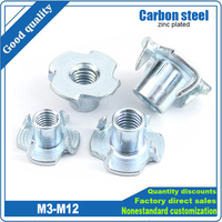 5/10/20pcs M3 M4 M5 M6 M8 M10 M12 Thickened Carbon Steel Four Claws Speaker Nut Blind Pronged Insert T-Nut for Wood Furniture