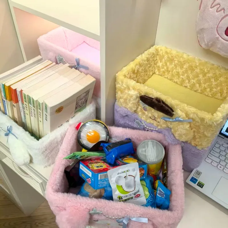 Hello Kitty My Melody Cute Plush Storage Box Desktop Snacks Skin Care Storage Box Stationery Sundries Sorting Storage Basket view 6