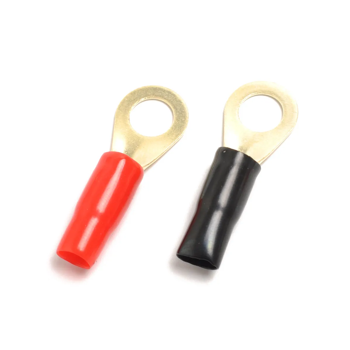 5Pairs Crimp Terminals Copper Tin Plated 8Ga Fork Spade Connectors Barrier Spades Speaker Wire Cable Plugs Red Black