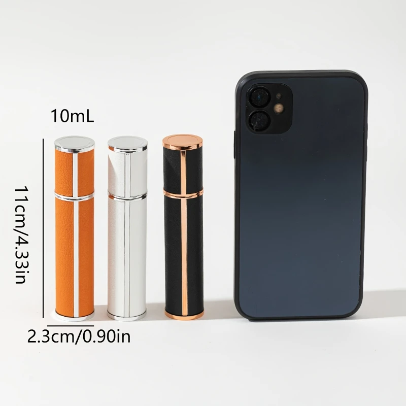 Botella de Perfume de Vidrio de 10 ml con Envoltura de Cuero de Lujo, Mini Botella Portátil Recargable, Libre de BPA, Envase de Cosméticos de 10 cm