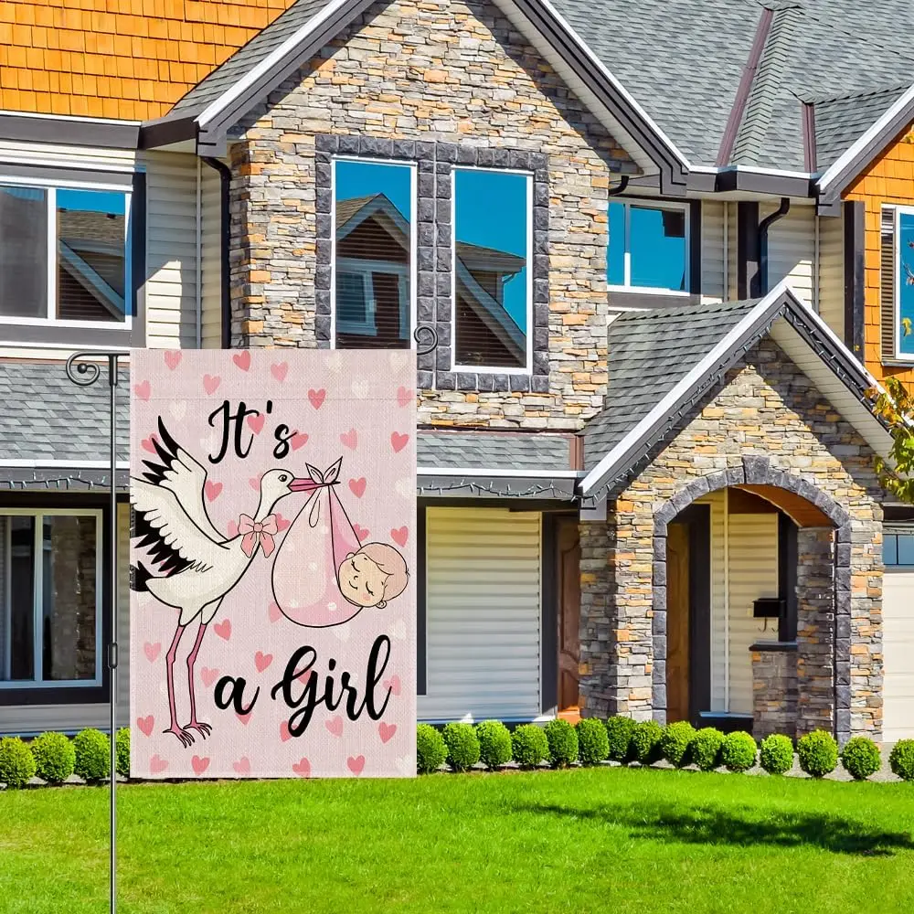 Perfectinsoy It's A Girl Garden Flag, Girls Boys Celebration Flag for Gender Reveal Party, Newborn Baby Garden Banner, W WWP zzo