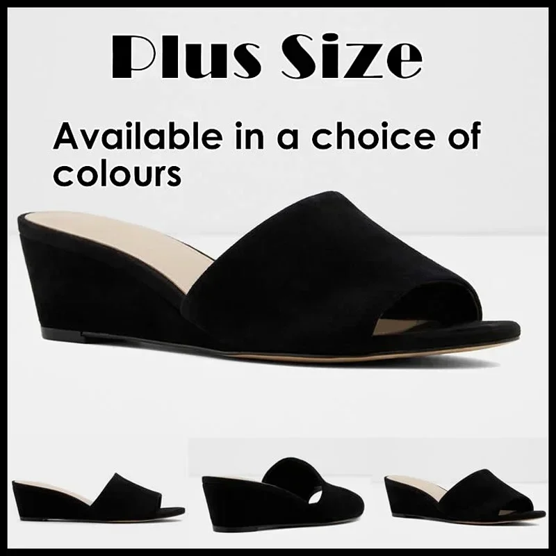 Women Elegant Summer Slippers 3cm Velvet Mules Wedge Sandals Slippers Open Toe High Heels Casual Dress Woman Shoes Plus Size