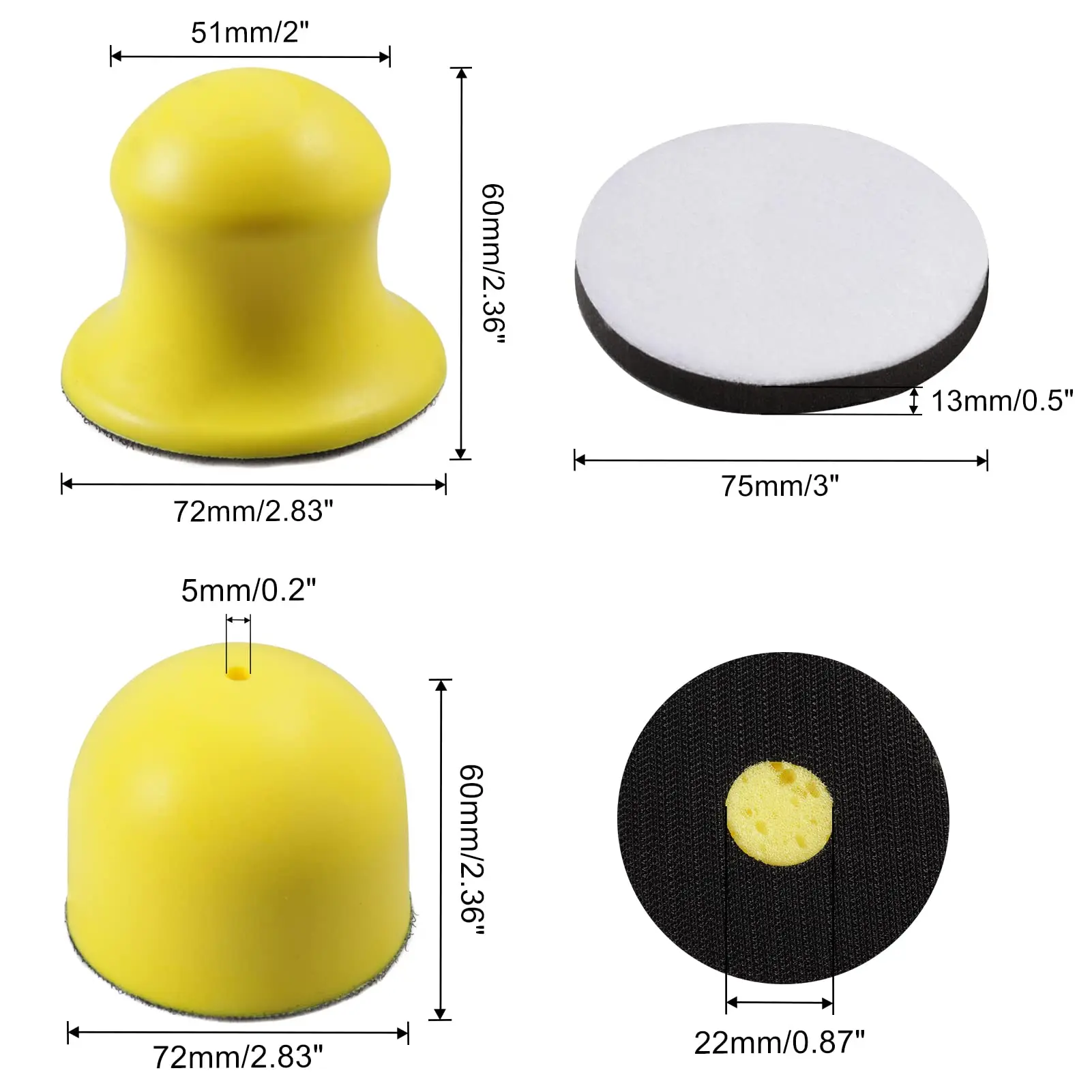 3 Inch Round Hand Sanding Blocks with 2Pcs Sponge Cushions Blocks Hook and Loop Sanding Pad for Wood Furniturn Polishing