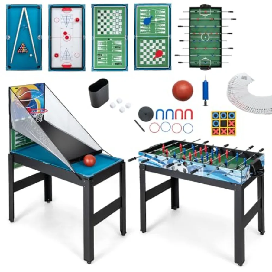 

14in1 Multi Game Table Combo for Home Arcade and Game Room Featuring Foosball Air Hockey Pool Table Tennis Basketball Chess Che
