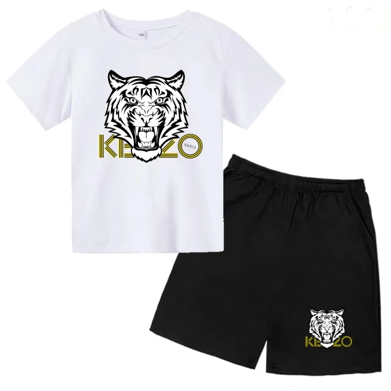 

Kids Summer T-shirt Tiger Short-sleeved+Shorts Boy Girl Toddler 3-12Years Casual Fashion Round Neck Clothing Charming Sports Set