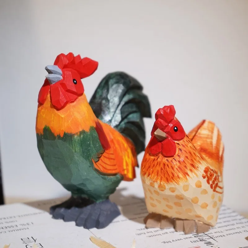 مزرعة الديك والدجاجة اليدوية الخشب النحت الريف تحت عنوان مكتب مكتب منزلي ديكور مجموعة DIY المشهد المنمنمات حلية