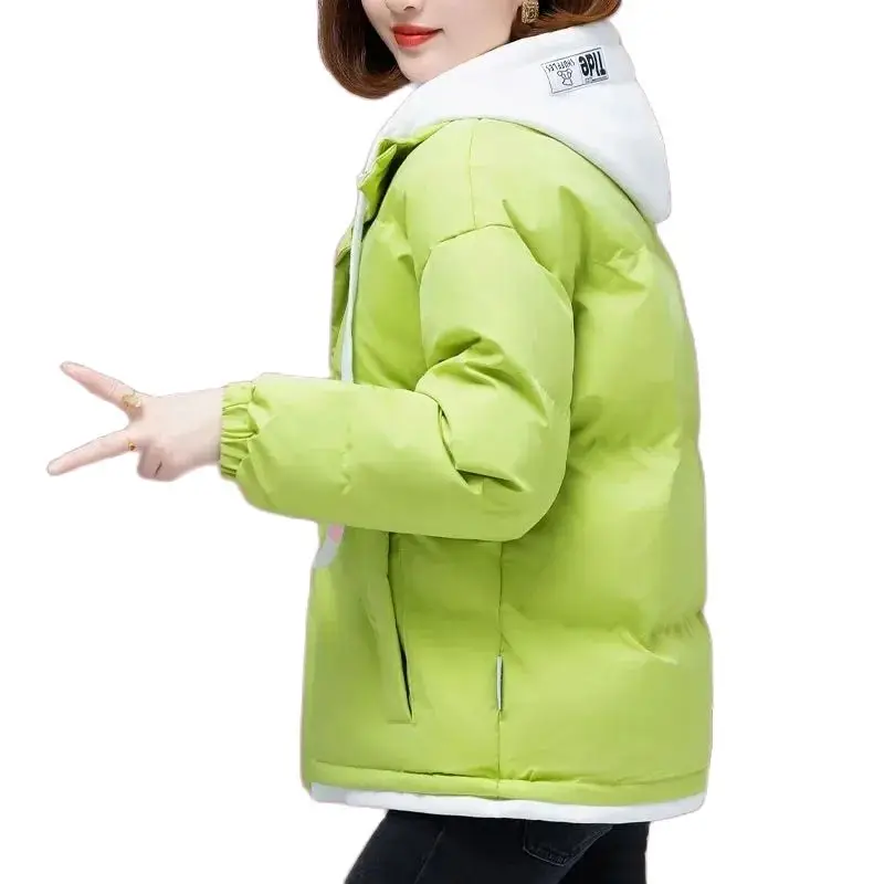 Hooded Fake Two Pieces Parka Down Cotton-Padded  Jacket Female Short 24 New Korean Version Loose Casual Padded Winter Coat Women