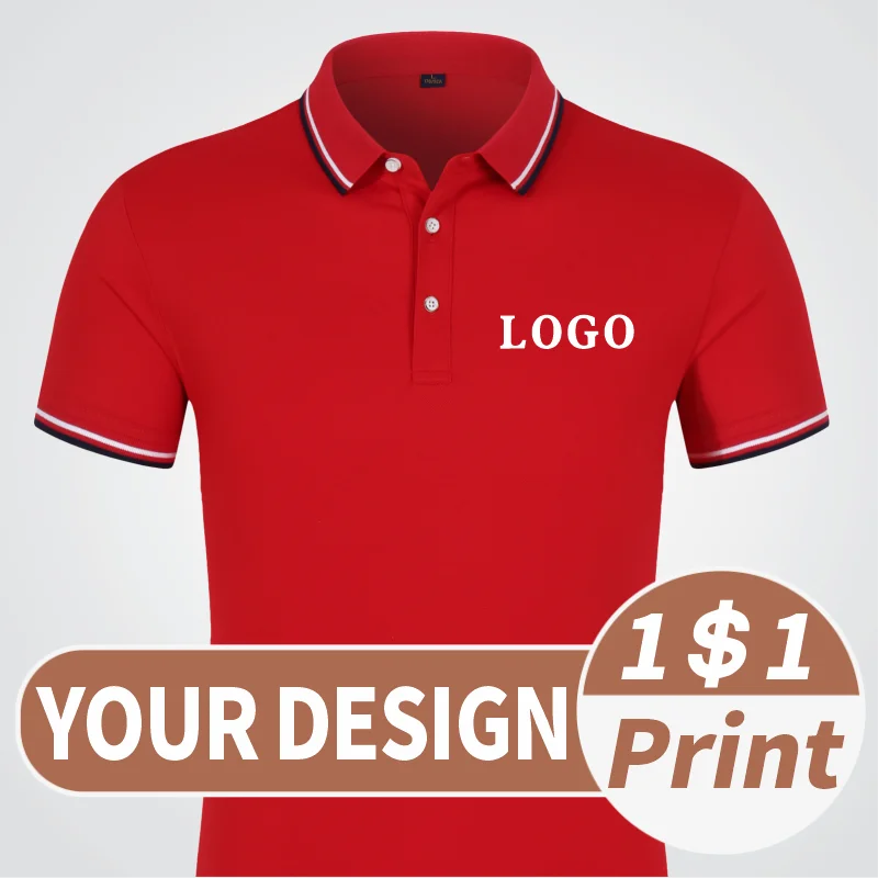 Customized logo for polo shirt with lapel collar Summer fashion top printed embroidery Men\'s work clothes embroidered logo DIY