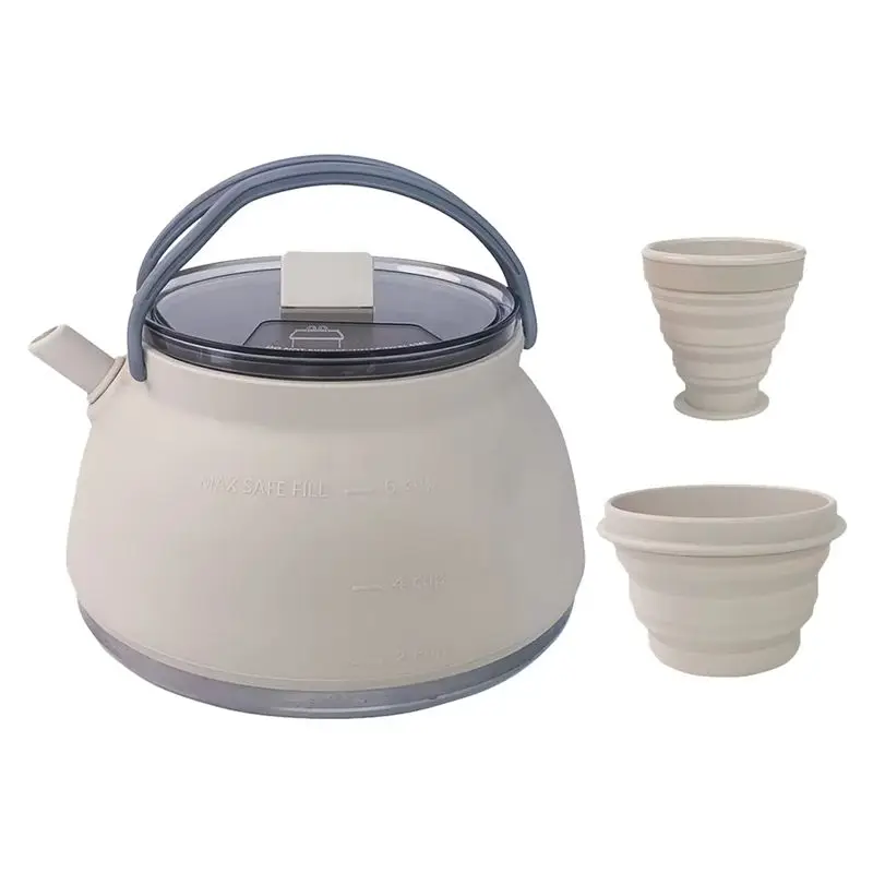 AEE4-Portable Foldable Camping Kettle, Coffee Pot Foldable Silicone Kettle With Handle For Hiking, Travel And Outdoors