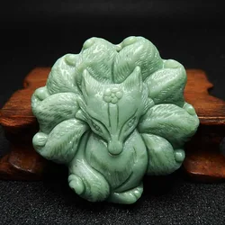 Guizhou Jade Nine Tailed Fox Pendant Necklace Accessories Jewelry Amulets Green Gifts Women Natural Carved Real Charms