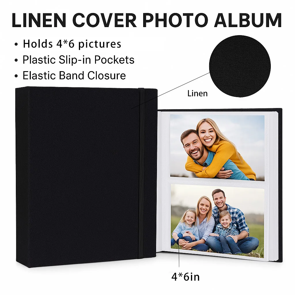 Fabric Tie Band Photo Album, 200 Pockets for 4×6 Inch Photos, Perfect for Room Decor, Wedding, Travel, Graduation and Family