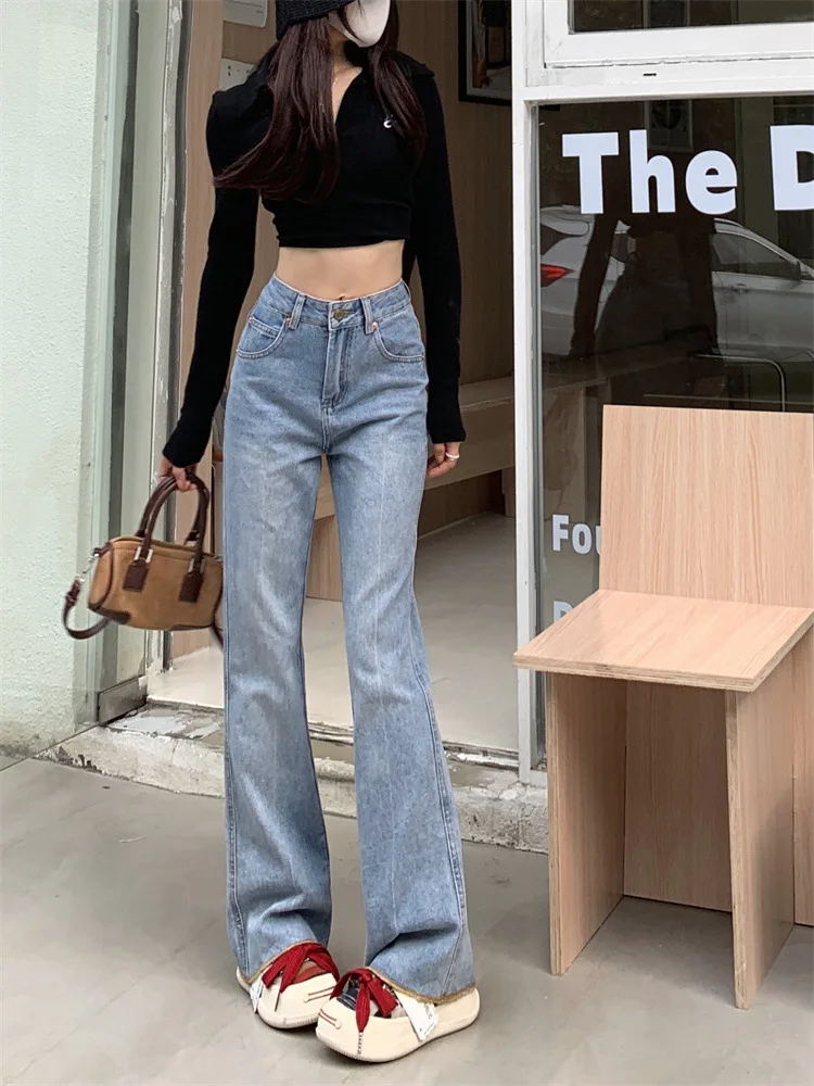 High Waist Flared Jeans Women Baggy Denim Pants Spring Summer Stretchy Bell Bottom Trousers Wide Leg Long Jeans