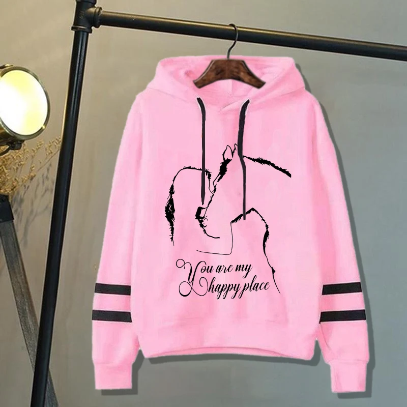 Horse And Girl You Are My Happy Place Printing Hoodie Pullovers Tops Autumn and winter stripes Long Sleeve Sweatshirt