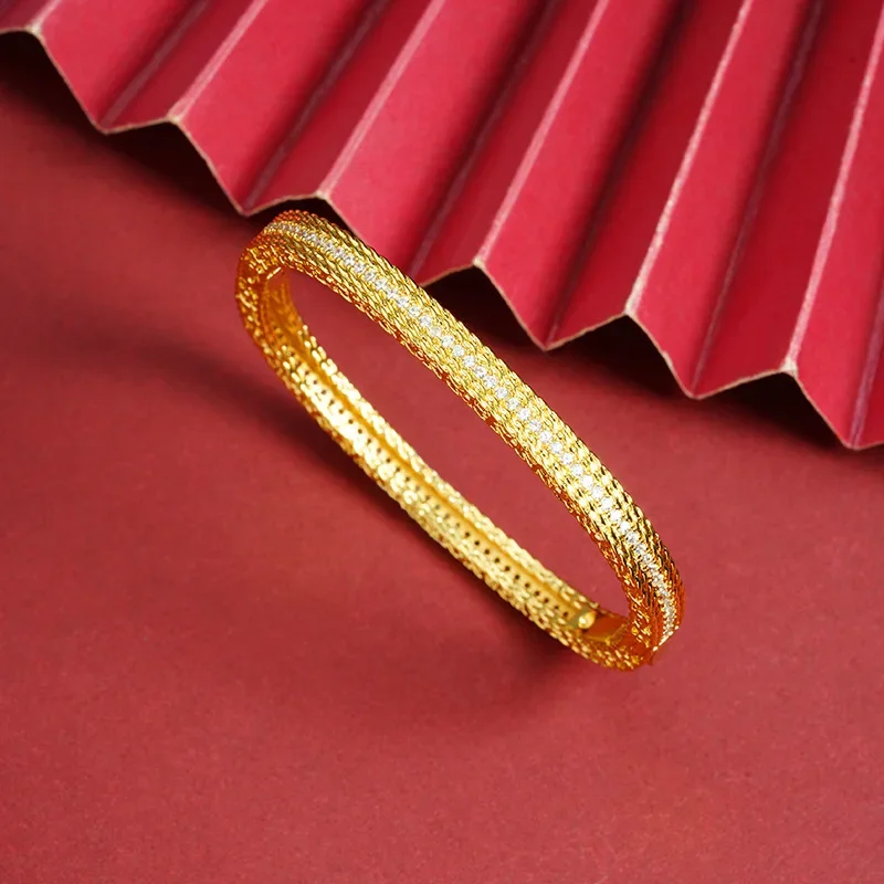 

Luxury 24K 9999 Pure Gold real gold Women's Bracelet Light Luxury Diamond Geometric Buckle Bracelet
