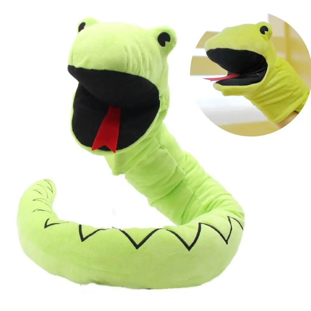 Marioneta de mano de serpiente móvil con boca, marioneta de mano realista de serpiente verde, juguetes de 150cm/59,06 pulgadas, muñecos de piñones de serpiente de peluche